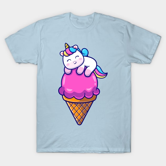 Cute Unicorn On Ice Cream Cone Cartoon T-Shirt by Catalyst Labs